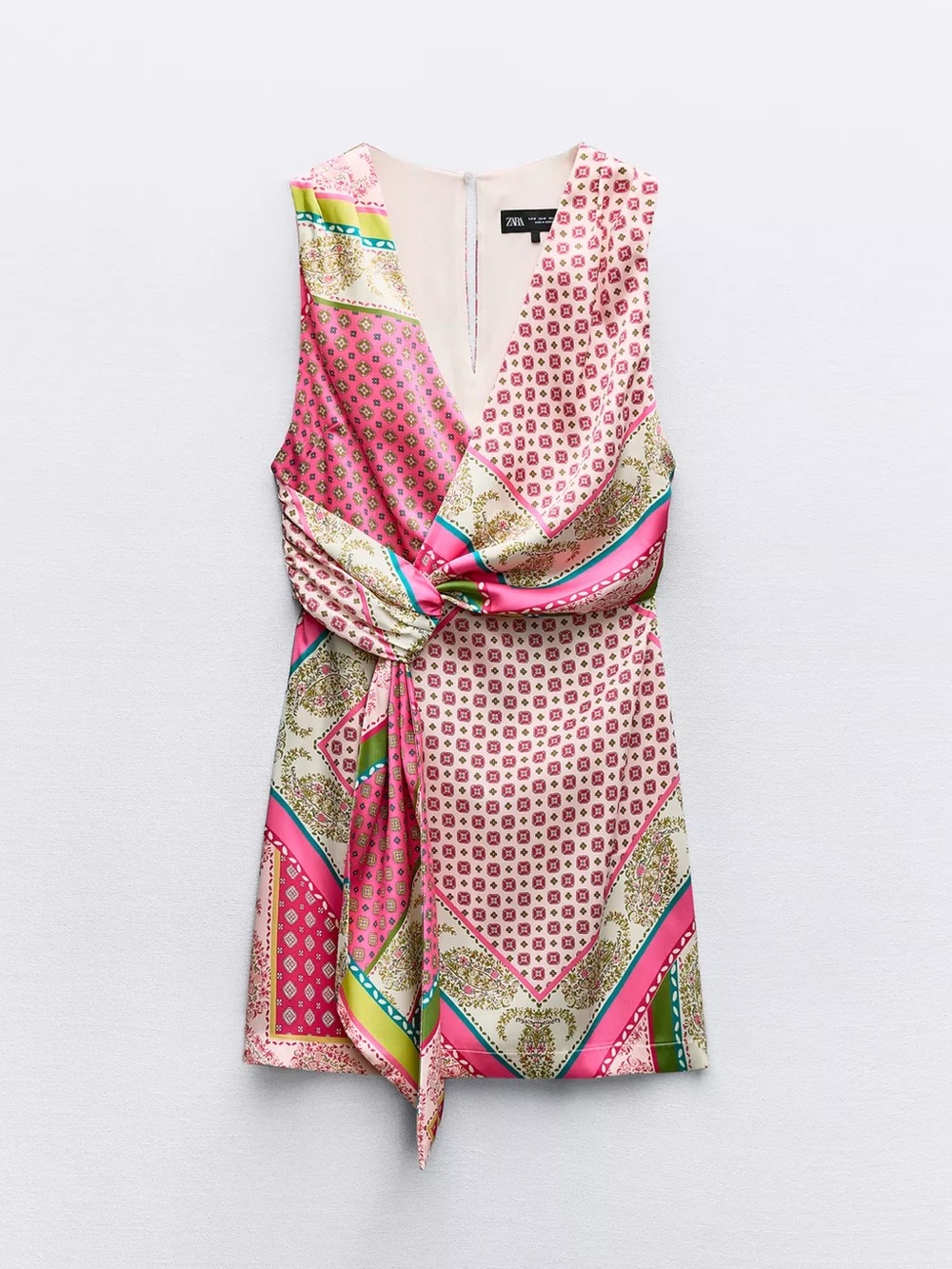Zara Patchwork Print Mini Dress | Tie Front | Blogger Favorite